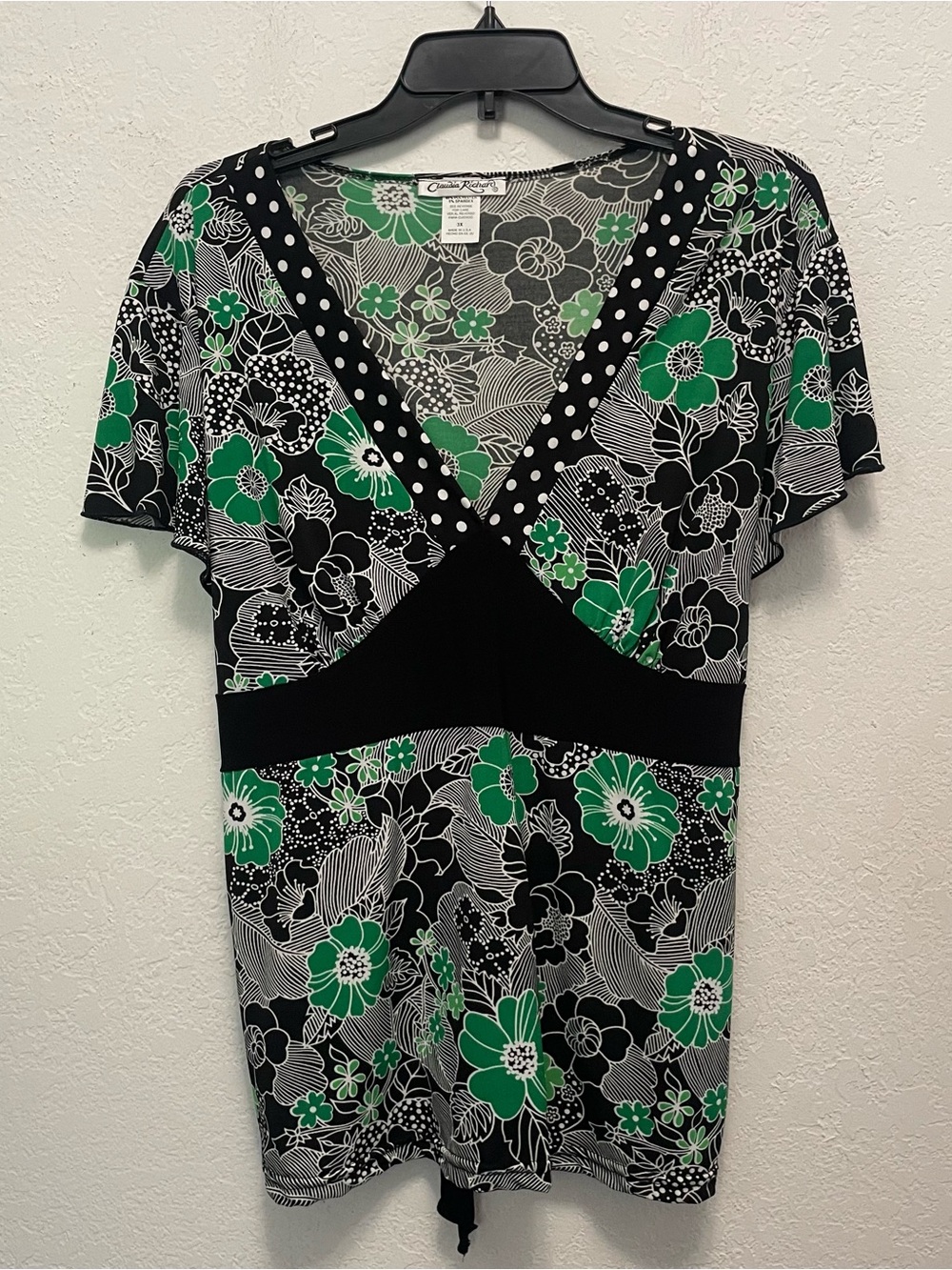 Claudia Richard Floral Babydoll Tie Back Blouse Top 3X Fairy 90s USA Made